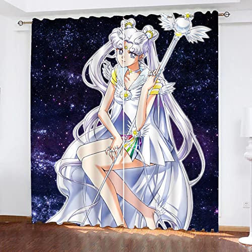 SMNVCKJ Sailor Moon Verdunkelungsvorhänge Für Jungen Und Mädchen Schlafzimmer Kinderzimmer Perforierte Vorhänge (12,280 × 180CM) von SMNVCKJ