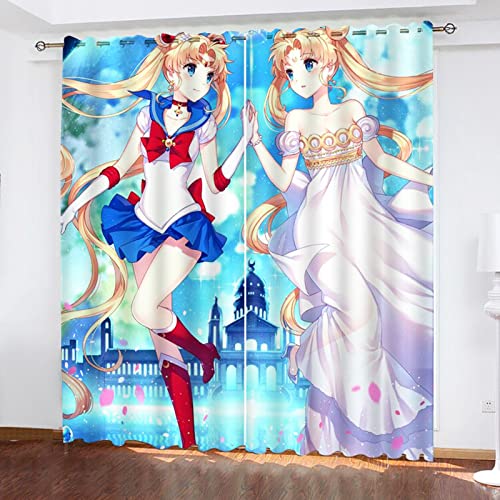 SMNVCKJ Sailor Moon Verdunkelungsvorhänge Für Jungen Und Mädchen Schlafzimmer Kinderzimmer Perforierte Vorhänge (13,150 × 166CM) von SMNVCKJ