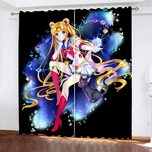 SMNVCKJ Sailor Moon Verdunkelungsvorhänge Für Jungen Und Mädchen Schlafzimmer Kinderzimmer Perforierte Vorhänge (6,150 × 166CM) von SMNVCKJ