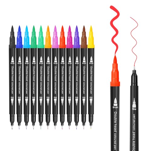 SMOOTHERPRO Dual Brush Pen Set 12 Farben Filzstifte Dicke Pinselstifte und Dünne Nib Art Zeichenmarker für Erwachsene zum Ausmalen und Malen um Zeichen und Kunstzubehör zu erstellen(DHMP12) von SMOOTHERPRO