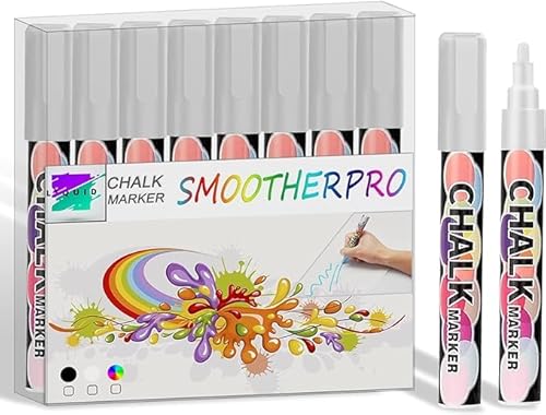 SMOOTHERPRO Kreidestifte | Kreidemarker Stifte | 8 Stück Weiß | Trocken Abwischbare Marker Set für Tafelschilder Fenster(CMP008W) von SMOOTHERPRO