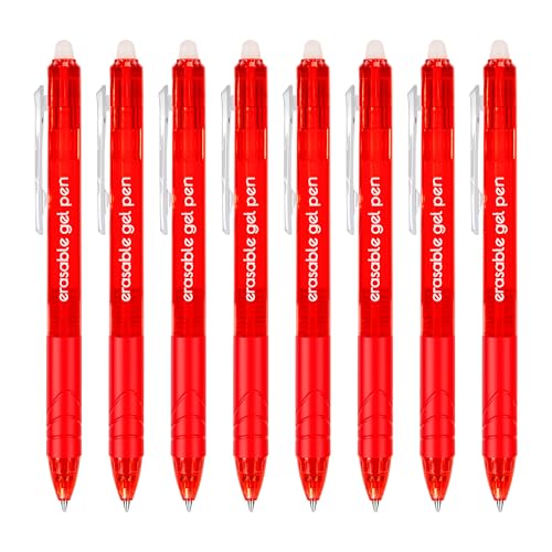 SMOOTHERPRO Radierbarer Kugelschreiber | Bunt Gelschreiber Friction | 8 Stück Rot 0,7mm Tintenroller Radierbar Set | für das Schreiben Journaling Home Office Schule Briefpapier(KC8RD) von SMOOTHERPRO