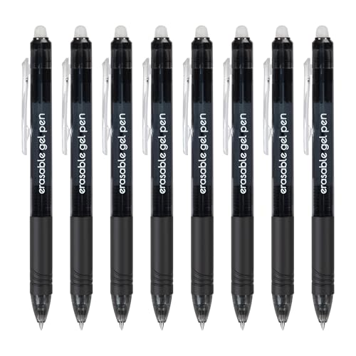 SMOOTHERPRO Radierbarer Kugelschreiber | Bunt Gelschreiber Friction | 8 Stück Schwarz 0,7mm Tintenroller Radierbar Set | für das Schreiben Journaling Home Office Schule Briefpapier(KC8BK) von SMOOTHERPRO