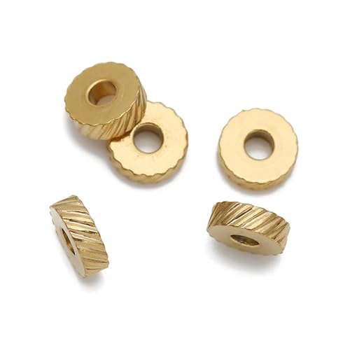 Perlen Spacer 30 Stück 6 mm Edelstahl Textur Flache Perlen Spacer Perlen for Armbänder Halskette DIY Schmuckherstellung Runde Charm Zubehör(Gold-A 30pcs) von SMSPRY