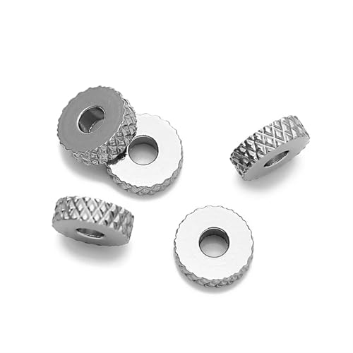 Perlen Spacer 30 Stück 6 mm Edelstahl Textur Flache Perlen Spacer Perlen for Armbänder Halskette DIY Schmuckherstellung Runde Charm Zubehör(Steel-B 30pcs) von SMSPRY