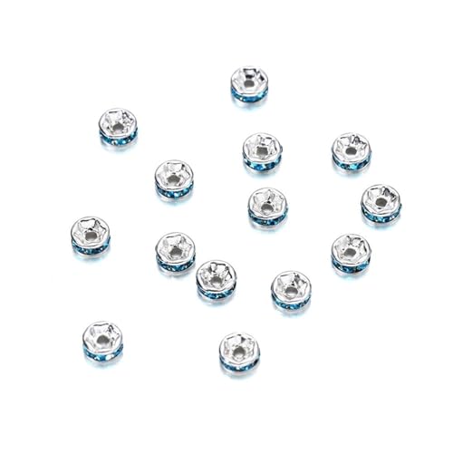 Perlen Spacer 50/100 Stück 4 6 8 10 mm Strass Rondellen Kristallperlen Lose Abstandsperlen zur DIY Schmuckherstellung Zubehör Zubehör(Blue1,10mm x 100Pcs) von SMSPRY