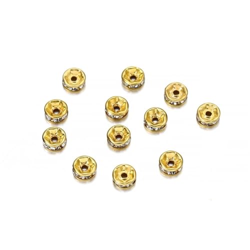 Perlen Spacer 50/100 Stück 4 6 8 10 mm Strass Rondellen Kristallperlen Lose Abstandsperlen zur DIY Schmuckherstellung Zubehör Zubehör(Gold,4mm x 100Pcs) von SMSPRY