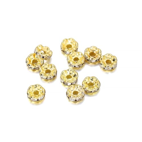 Perlen Spacer 50/100 Stück 4 6 8 10 mm Strass Rondellen Kristallperlen Lose Abstandsperlen zur DIY Schmuckherstellung Zubehör Zubehör(Gold 02,10mm x 50Pcs) von SMSPRY