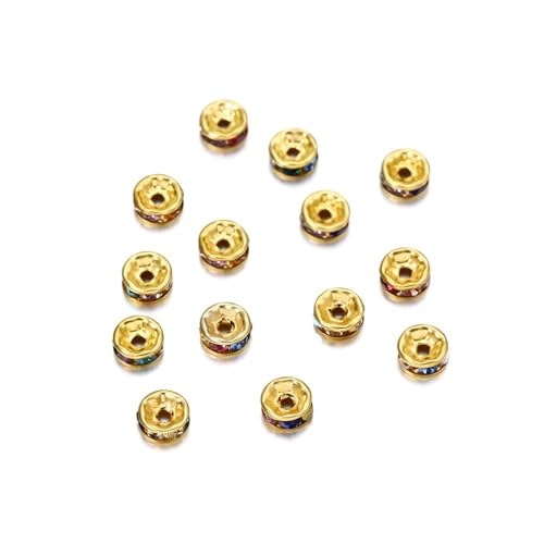 Perlen Spacer 50/100 Stück 4 6 8 10 mm Strass Rondellen Kristallperlen Lose Abstandsperlen zur DIY Schmuckherstellung Zubehör Zubehör(Gold Multicolor,10mm x 100Pcs) von SMSPRY