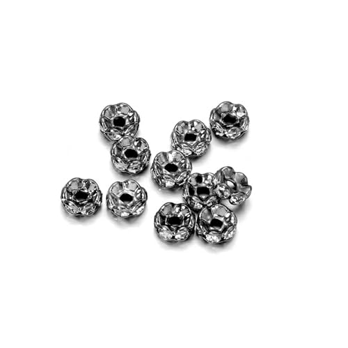 Perlen Spacer 50/100 Stück 4 6 8 10 mm Strass Rondellen Kristallperlen Lose Abstandsperlen zur DIY Schmuckherstellung Zubehör Zubehör(Gun Black 02,10mm x 50Pcs) von SMSPRY