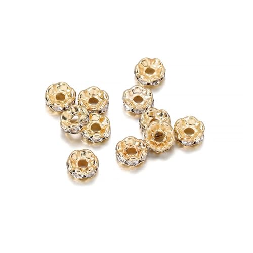 Perlen Spacer 50/100 Stück 4 6 8 10 mm Strass Rondellen Kristallperlen Lose Abstandsperlen zur DIY Schmuckherstellung Zubehör Zubehör(KC Gold,8mm x 50Pcs) von SMSPRY