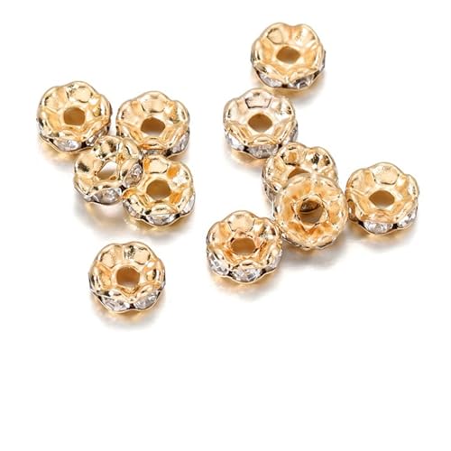 Perlen Spacer 50/100 Stück 4 6 8 10 mm Strass Rondellen Kristallperlen Lose Abstandsperlen zur DIY Schmuckherstellung Zubehör Zubehör(KC Gold 02,4mm x 100Pcs) von SMSPRY