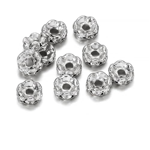 Perlen Spacer 50/100 Stück 4 6 8 10 mm Strass Rondellen Kristallperlen Lose Abstandsperlen zur DIY Schmuckherstellung Zubehör Zubehör(Light Sliver,6mm x 50Pcs) von SMSPRY