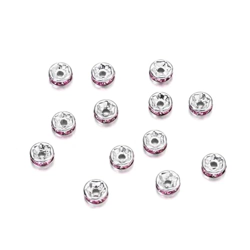 Perlen Spacer 50/100 Stück 4 6 8 10 mm Strass Rondellen Kristallperlen Lose Abstandsperlen zur DIY Schmuckherstellung Zubehör Zubehör(Pink,10mm x 50Pcs) von SMSPRY