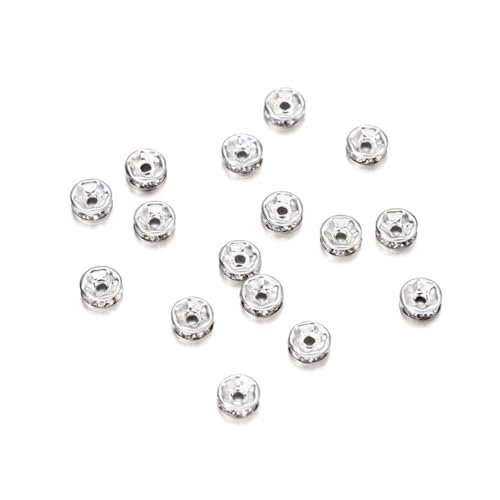 Perlen Spacer 50/100 Stück 4 6 8 10 mm Strass Rondellen Kristallperlen Lose Abstandsperlen zur DIY Schmuckherstellung Zubehör Zubehör(Silver,10mm x 50Pcs) von SMSPRY