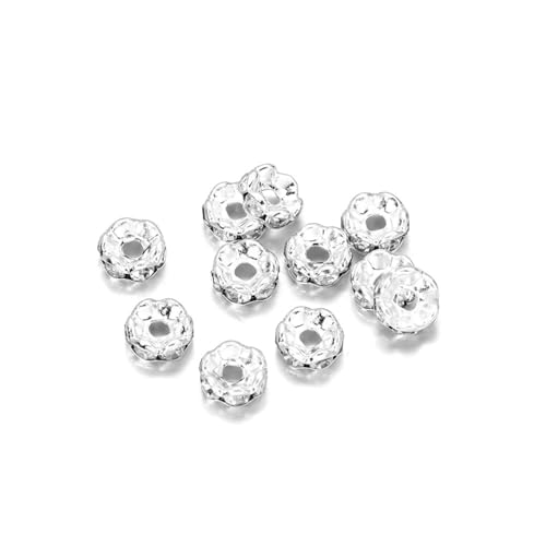 Perlen Spacer 50/100 Stück 4 6 8 10 mm Strass Rondellen Kristallperlen Lose Abstandsperlen zur DIY Schmuckherstellung Zubehör Zubehör(Silver 02,10mm x 50Pcs) von SMSPRY