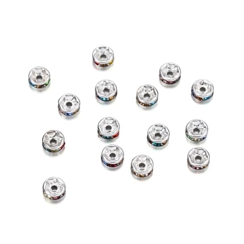 Perlen Spacer 50/100 Stück 4 6 8 10 mm Strass Rondellen Kristallperlen Lose Abstandsperlen zur DIY Schmuckherstellung Zubehör Zubehör(Silver Multicolor,10mm x 50Pcs) von SMSPRY