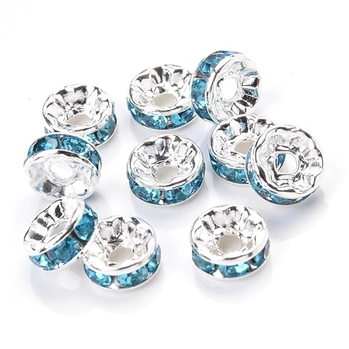 Perlen Spacer 50/100 Stück Strass-Abstandshalterperlen Mix Farbe Kristall Metall Abstandshalter for Schmuckherstellung DIY Ohrringe Armbänder Zubehör(Blue1,4mm 50pcs) von SMSPRY