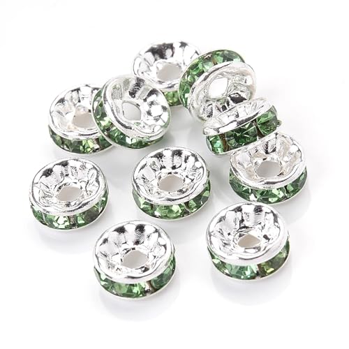 Perlen Spacer 50/100 Stück Strass-Abstandshalterperlen Mix Farbe Kristall Metall Abstandshalter for Schmuckherstellung DIY Ohrringe Armbänder Zubehör(Green,4mm 50pcs) von SMSPRY