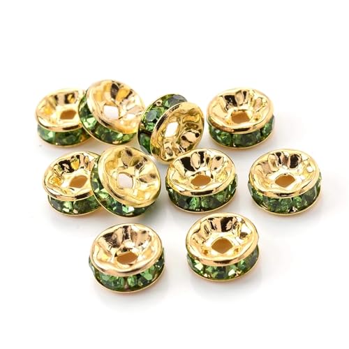 Perlen Spacer 50/100 Stück Strass-Abstandshalterperlen Mix Farbe Kristall Metall Abstandshalter for Schmuckherstellung DIY Ohrringe Armbänder Zubehör(Green Gold,4mm 50pcs) von SMSPRY