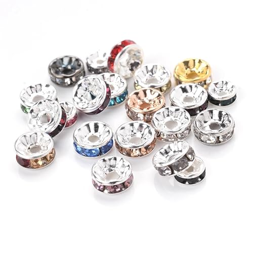 Perlen Spacer 50/100 Stück Strass-Abstandshalterperlen Mix Farbe Kristall Metall Abstandshalter for Schmuckherstellung DIY Ohrringe Armbänder Zubehör(Mixcolor,4mm 50pcs) von SMSPRY