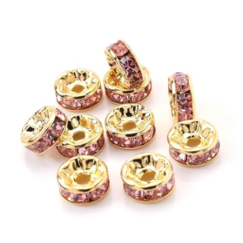 Perlen Spacer 50/100 Stück Strass-Abstandshalterperlen Mix Farbe Kristall Metall Abstandshalter for Schmuckherstellung DIY Ohrringe Armbänder Zubehör(Pink Gold,4mm 50pcs) von SMSPRY