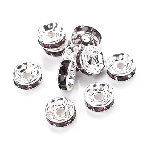 Perlen Spacer 50/100 Stück Strass-Abstandshalterperlen Mix Farbe Kristall Metall Abstandshalter for Schmuckherstellung DIY Ohrringe Armbänder Zubehör(Purple red,4mm 100pcs) von SMSPRY