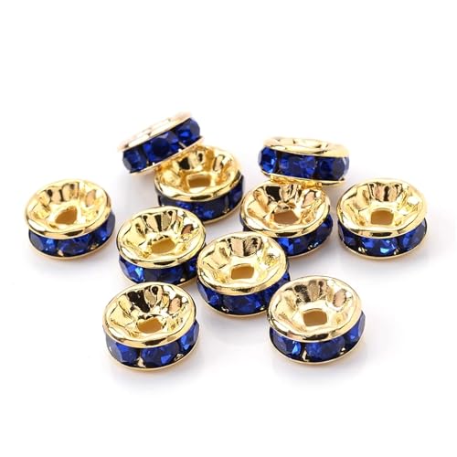 Perlen Spacer 50/100 Stück Strass-Abstandshalterperlen Mix Farbe Kristall Metall Abstandshalter for Schmuckherstellung DIY Ohrringe Armbänder Zubehör(Sapphire Gold,4mm 50pcs) von SMSPRY