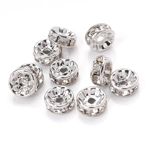 Perlen Spacer 50/100 Stück Strass-Abstandshalterperlen Mix Farbe Kristall Metall Abstandshalter for Schmuckherstellung DIY Ohrringe Armbänder Zubehör(Transparent,8mm 100pcs) von SMSPRY