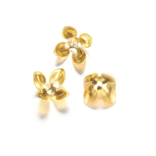 Perlen Spacer 50 Stück 15 * 8mm vergoldete Metall Blumenperlenkappen Vier Blätter Bulk End Perlenkappe for Schmuckherstellung Zubehör DIY(Gold) von SMSPRY