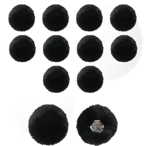 10 Stück Pompons Kunstfell Bommel 6CM Kaninchenfell Fellbommel mit Anstecknadeln Kunstpelz Pom Pom Ball Flauschig Plüschbälle zum Basteln für Mützen Schuhe Taschen Schlüsselanhänger Schwarz von SMTCM