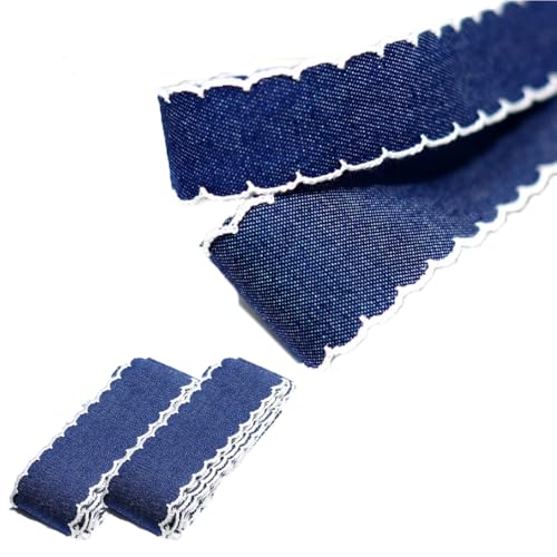 10 Yards Denim Ribbons 25mm Jeansband Stoffband mit Wellenkante Rustikalesband Spitze Jeansschleifen Jeansstoff Schleifenband Geschenkband Dekoband für DIY Basteln Nähen Kleidung Verpacken von SMTCM