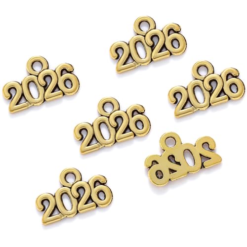 100 Stück Charms zum Basteln 2026 Jahreszahl Charm Neujahrs Schlüsselanhänger Glück Buchstabenanhänger Abschluss Minianhänger Zubehör Zahlen für Armbänd Quaste DIY Schmuckherstellung Halskette von SMTCM