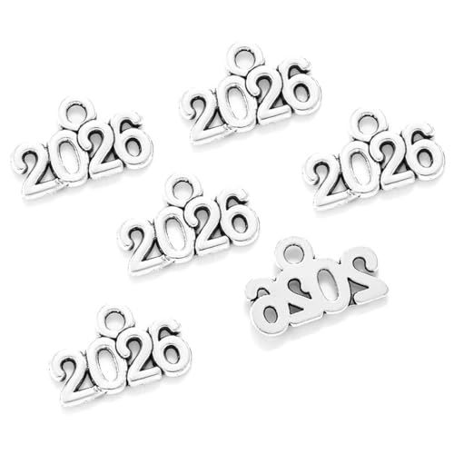 100 Stück Charms zum Basteln 2026 Jahreszahl Charm Neujahrs Schlüsselanhänger Glück Buchstabenanhänger Abschluss Minianhänger Zubehör Zahlen für Armbänd Quaste DIY Schmuckherstellung Halskette von SMTCM