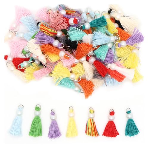 100 Stück Mini Quaste Anhänger 2.5cm Bunt Baumwoll Tassel mit Perlen Handgefertigte Troddel Kleine Quasten Basteln Dekoquaste Quasteknoten für Schlüsselanhänger Ohrringe Taschen DIY Handwerk von SMTCM