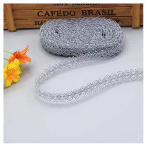 100 Yards Spitzenbordüre Spitzenband Grau 1.5cm Vintage Spitzenborte Geschenkband Spitze Schleifenband Blumen Stickerei Spitzenbesatz zum Nähen Lace Trim Band Spitzenstoff für Hochzeit DIY von SMTCM