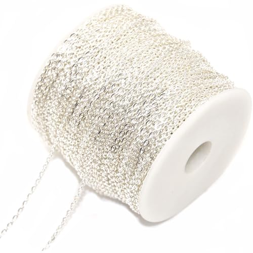 10m Gliederkette Silber Meterware 2 * 3mm O Kettenspule Metallkette Roll Eisen Kabelkette Bastelnkette Schmuckherstellung Link Kette Bulk Chain für DIY Halskette Ohrringe Armband Verlängerung von SMTCM