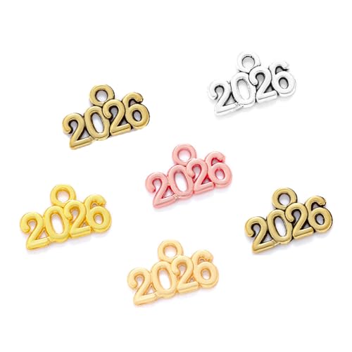 120 Stück Charms zum Basteln 2026 Jahreszahl Charm Neujahrs Schlüsselanhänger Glück Buchstabenanhänger Abschluss Minianhänger Zubehör Zahlen für Armbänd Quaste DIY Schmuckherstellung Halskette von SMTCM