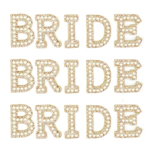 15 Stück Strass Buchstaben zum Aufbügeln Glitzer BRIDE Perlen Strass Stoff Applikation Weiß TRIBE Alphabet Aufnäher Englisches Strassapplikationen Perle Patches für Kleidung Hüte Schuhe DIY von SMTCM