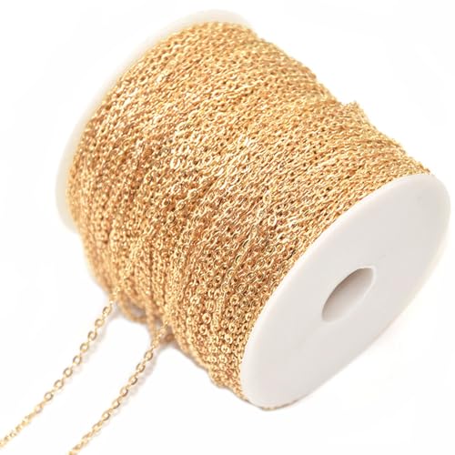 15m Gliederkette Meterware 2*3mm O Kettenspule Metallkette Roll Eisen Kabelkette Bastelnkette Schmuckherstellung Link Kette Bulk Chain für DIY Halskette Ohrringe Armband Verlängerung (KC Gold) von SMTCM