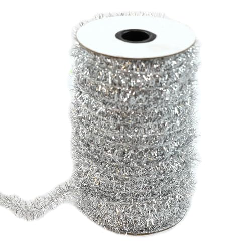 25 Yard Weihnachten Lametta Band Silber Metallisch Dünne Lametta Girlande Mini Glitzer Geschenkband Künstlicher Kranz Chenilledraht Hängende Weihnachtsdeko Lametta für Hochzeit Party(5 Strang) von SMTCM