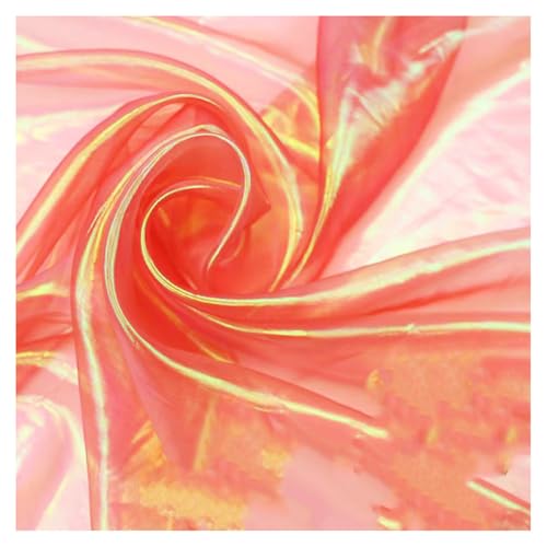 2mx150cm Schillernder Organzastoff Rot Gradient Organza Spitzenstoff Magisch Glänzend Stoffband Bunt transparenter Stoffe zum Nähen Tüllstoff Dekostoff für DIY Kostüm Hintergrund Hochzeit von SMTCM