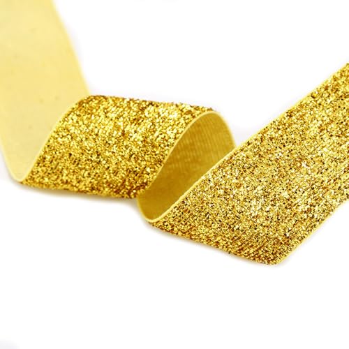 3 Roll 1.2CM*22.5M Glitter Samtband Metallisches Samt Weihnachtsband Einseitiges Glitzerband Geschenkband Schleifenband Dekoband Goldenes Polyester Samtborte für Hochzeit DIY Nähen Verpackung von SMTCM