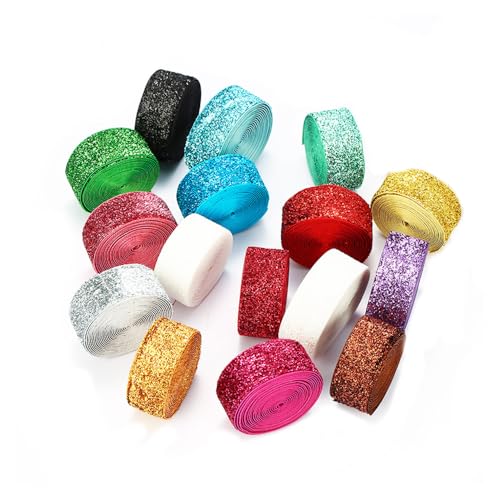 3 Roll 1.2CM*22.5M Glitter Samtband Metallisches Samt Weihnachtsband Einseitiges Glitzerband Geschenkband Schleifenband Dekoband Goldenes Polyester Samtborte für Hochzeit DIY Nähen Verpackung von SMTCM