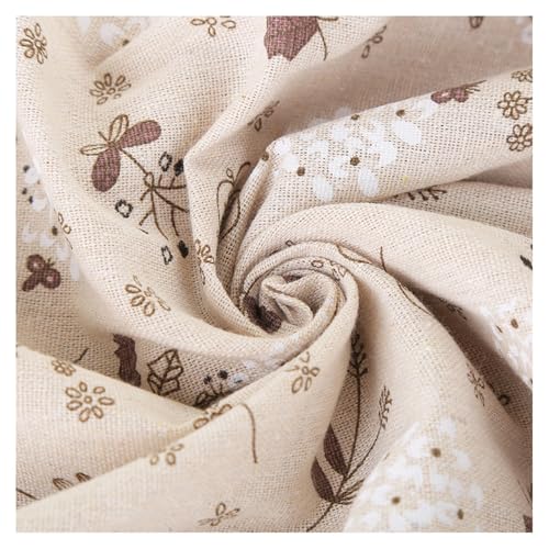 3M Leinenstoff Bedruckt Meterware 150CM Breit Beige Stoff aus Baumwolle und Leinen Mit Blumenmuster zum Nähen Dekostoff Vorhangstoff Leinenoptik Tischtuch Bastelstoffe für Sofa Taschen DIY von SMTCM