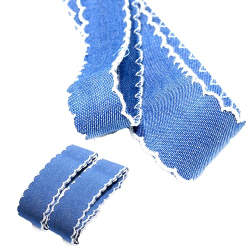 5 Yards Denim Ribbons 25mm Jeansband Stoffband mit Wellenkante Rustikalesband Spitze Jeansschleifen Jeansstoff Schleifenband Geschenkband Dekoband für DIY Basteln Nähen Kleidung Verpacken von SMTCM