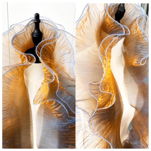 6 Yards Rüschen Spitzenborte Organza 13cm Breit Chiffon Tüll Bordüre Plissierter Spitzenstoffbesatz Gold Glänzend Rüschenstoff Spitzenbordüre zum Nähen Gerüschter Stoff für Hochzeit DIY Deko von SMTCM