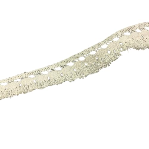 Baumwolle Quasten Fransenbesatz Baumwoll fransen 35mm*15 Yards Vintage Crochet Tassel Lace Ribbon Fransen Quasten Spitze Geeignet für Heim Heimtextilien Damenbekleidung, Accessoires Party von SMTCM