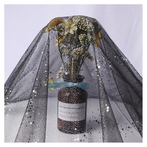 Netzstoff Glitter Tüllstoff mit Pailletten 4M*150CM Schwarz Glitzerstoff Meterware Sparkly Stoffe zum Nähen Glänzend Strass Tüll Dekostoff Paillettenstoff für DIY Vorhänge Kleidung Hochzeit von SMTCM