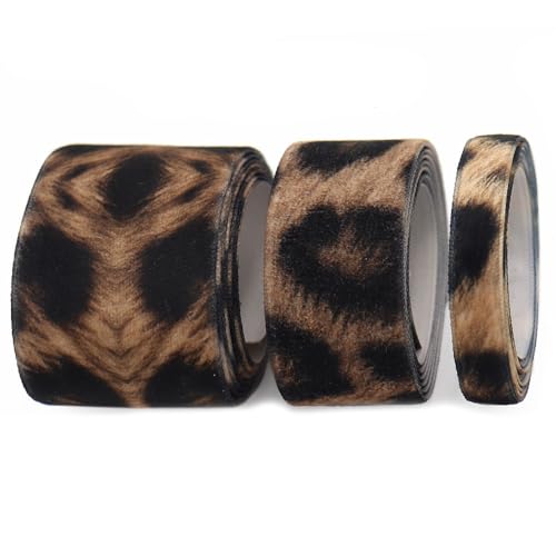 SMTCM 1 Roll Samtband Leopard 25mm*10 Yards Ripsband mit Leopardenmuster Tierdruck Stoffbänder Geschenkband Schleifenband Leopardn Fleece Band Velvet Ribbon Leopardband für DIY Basteln Verpackung von SMTCM